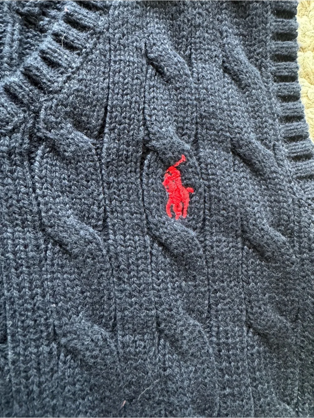 Baby Ralph Lauren Cotton Navy Cable Knit V-Neck Sweater Vest Red Pony Preppy